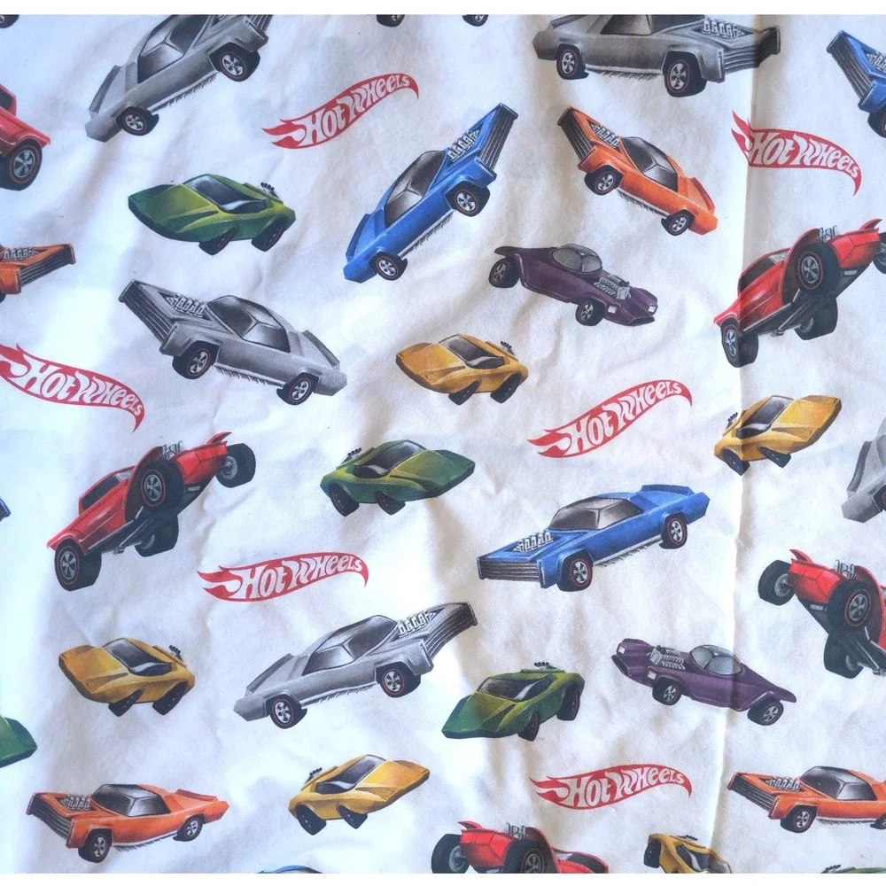 Pottery Barn Kids Hot Wheels Organic Cotton Full Flat Sheet White Racing Cars